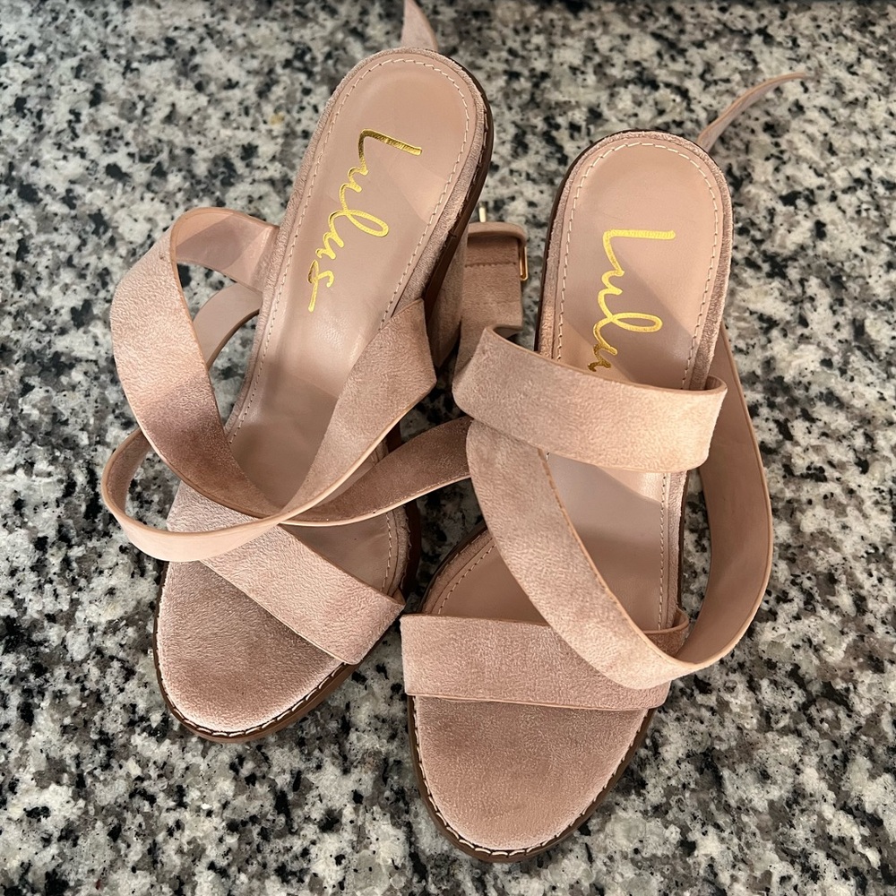 Lulus Shelbie Light Tan Suede Ankle Strap Heels Size 6
